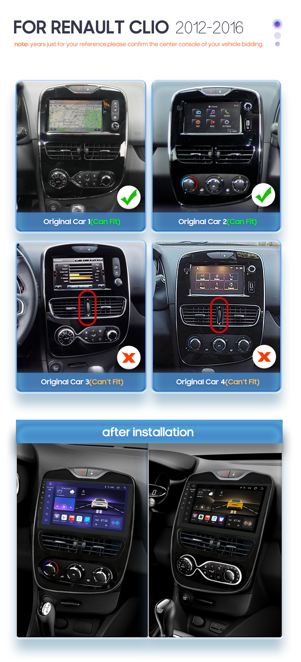 Car Stereo Apple Carplay Android Auto For Renault Clio 4 2012-2016 Plug And  Play AM/FM Car Radio Backup Camera, Steering Wheel Control 10.1 QLED 4G 8