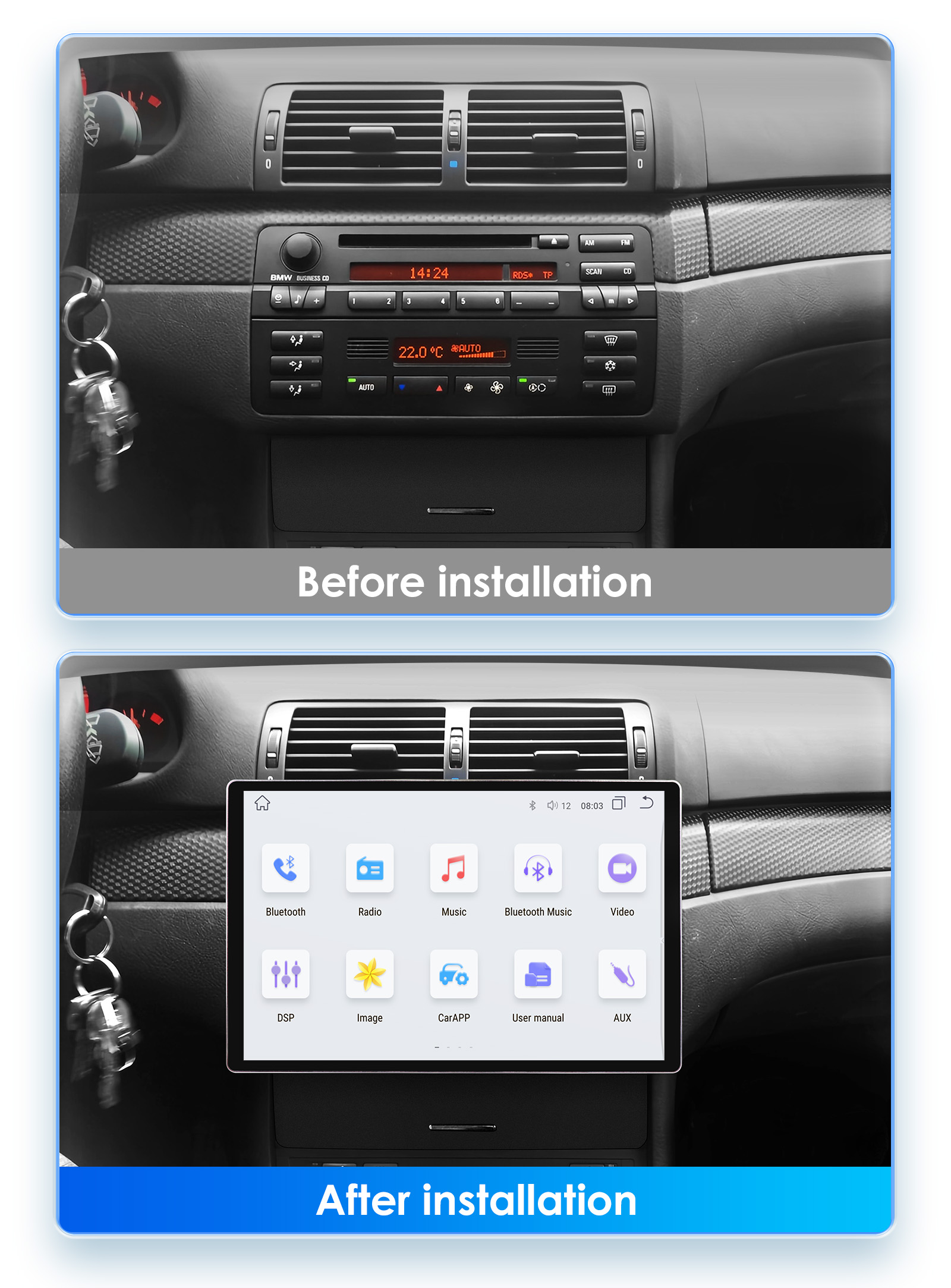 Kovanda Android Autoradio 9 Inch – 4+64GB, Voor BMW 3-serie E46 (1999-2005), Met Wireless Carplay, Android Auto, GPS, Bluetooth, WiFi En DSP