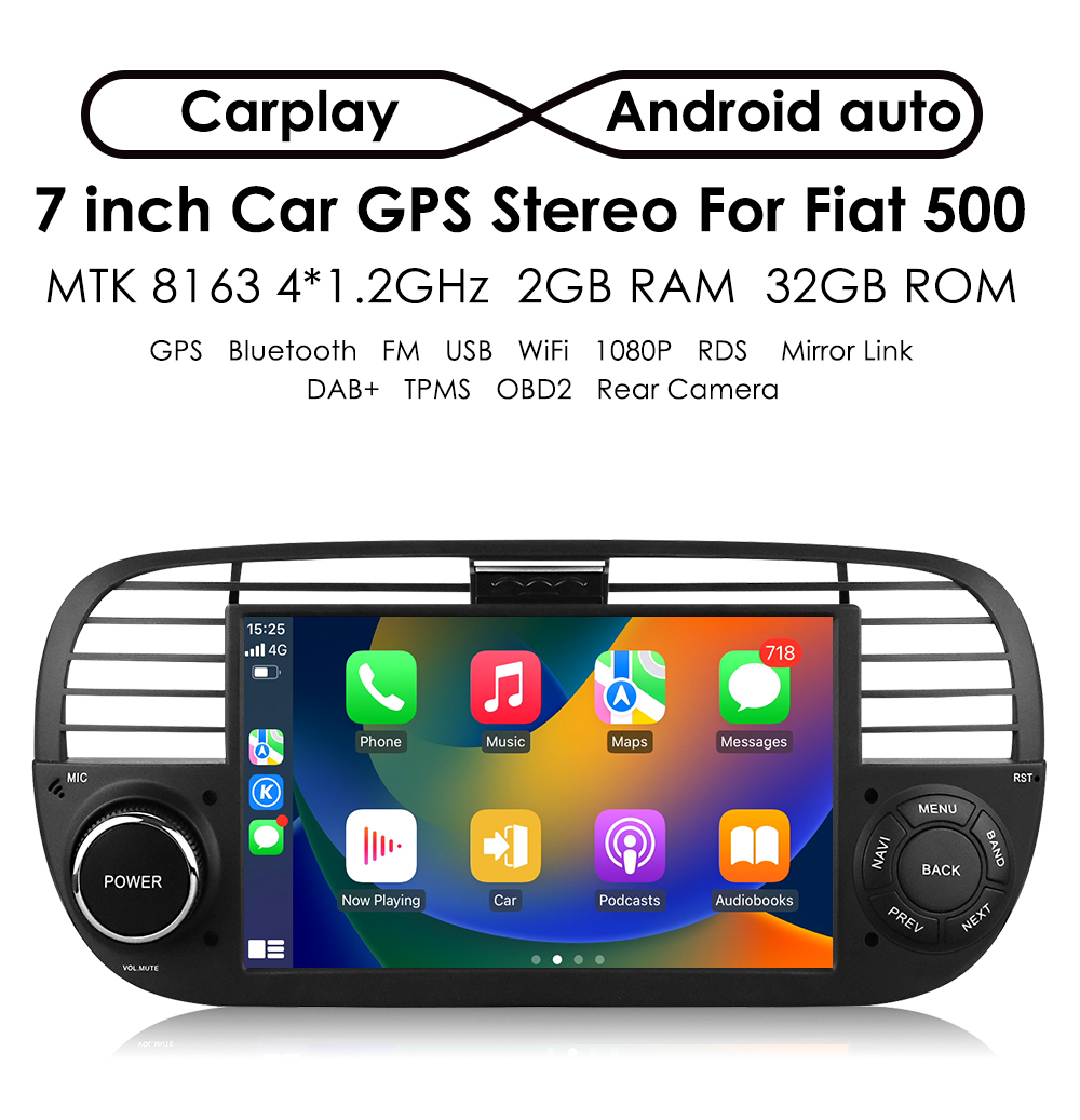 Android 11 Autoradio Carplay Für FIAT 500 2007-2015 It 7 Zoll