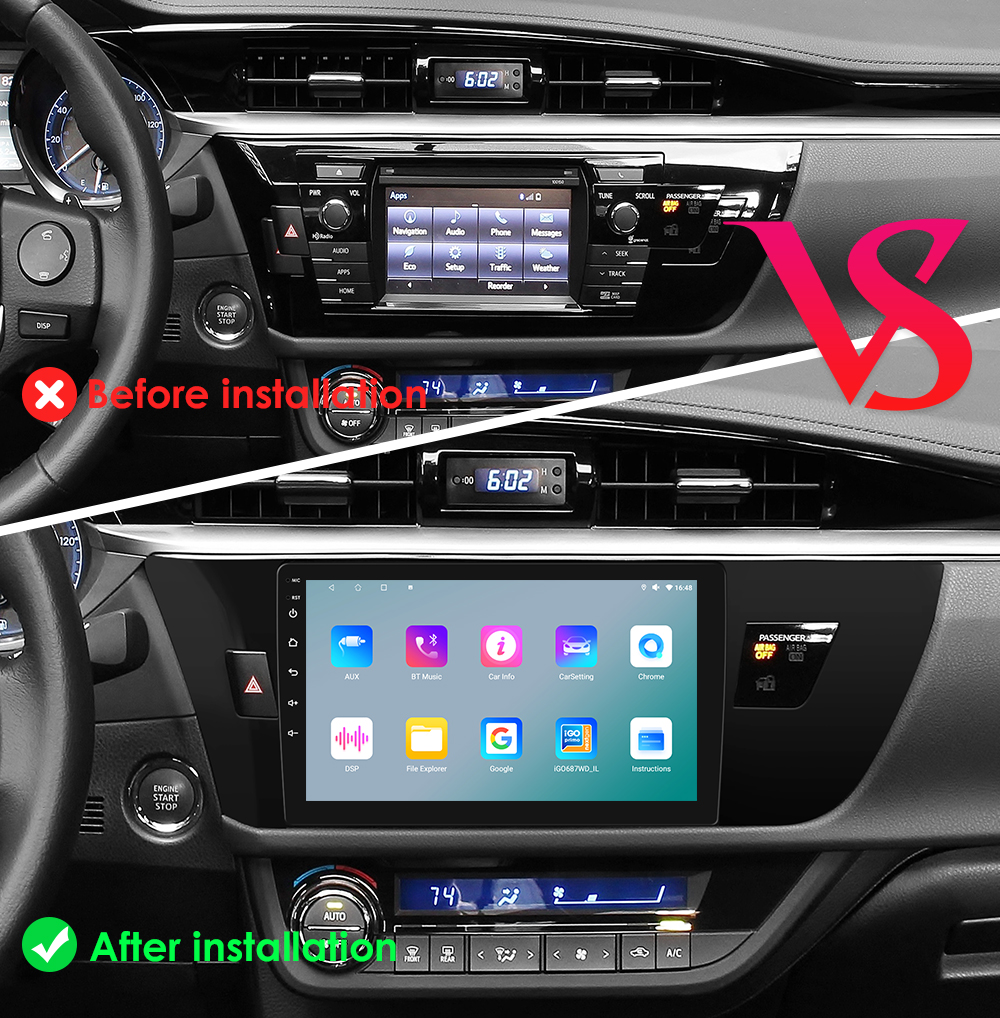 10.1 Inch Android 13 Car Stereo For Toyota Corolla 2014-2016 - GPS, Apple CarPlay, Bluetooth