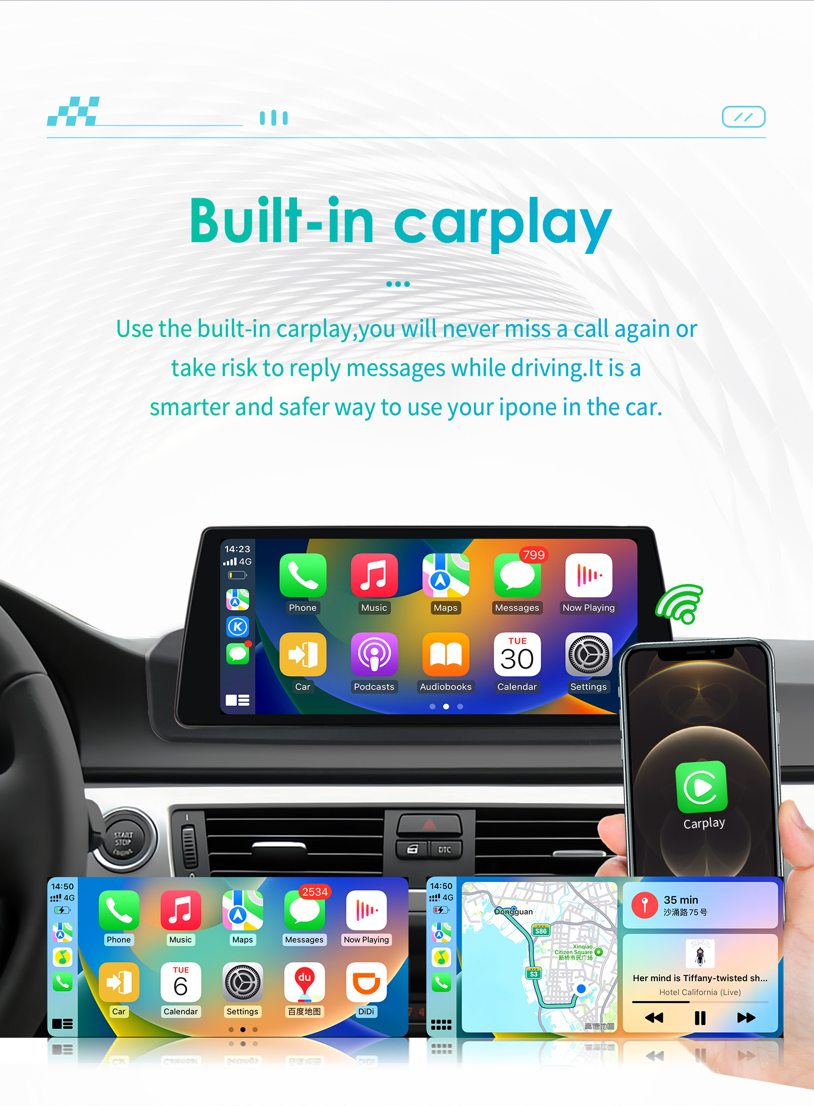 Qualcomm 8 Core 4+64G] SIXWIN Android 15 Autoradio con CarPlay/Android Auto/DSP per BMW 3er E90 E91 E92 E93 2005-2011,1280*720 9 Pollici HD Schermo con WiFi6 Navi Bluetooth 5.1 RDS/FM con Telecamera